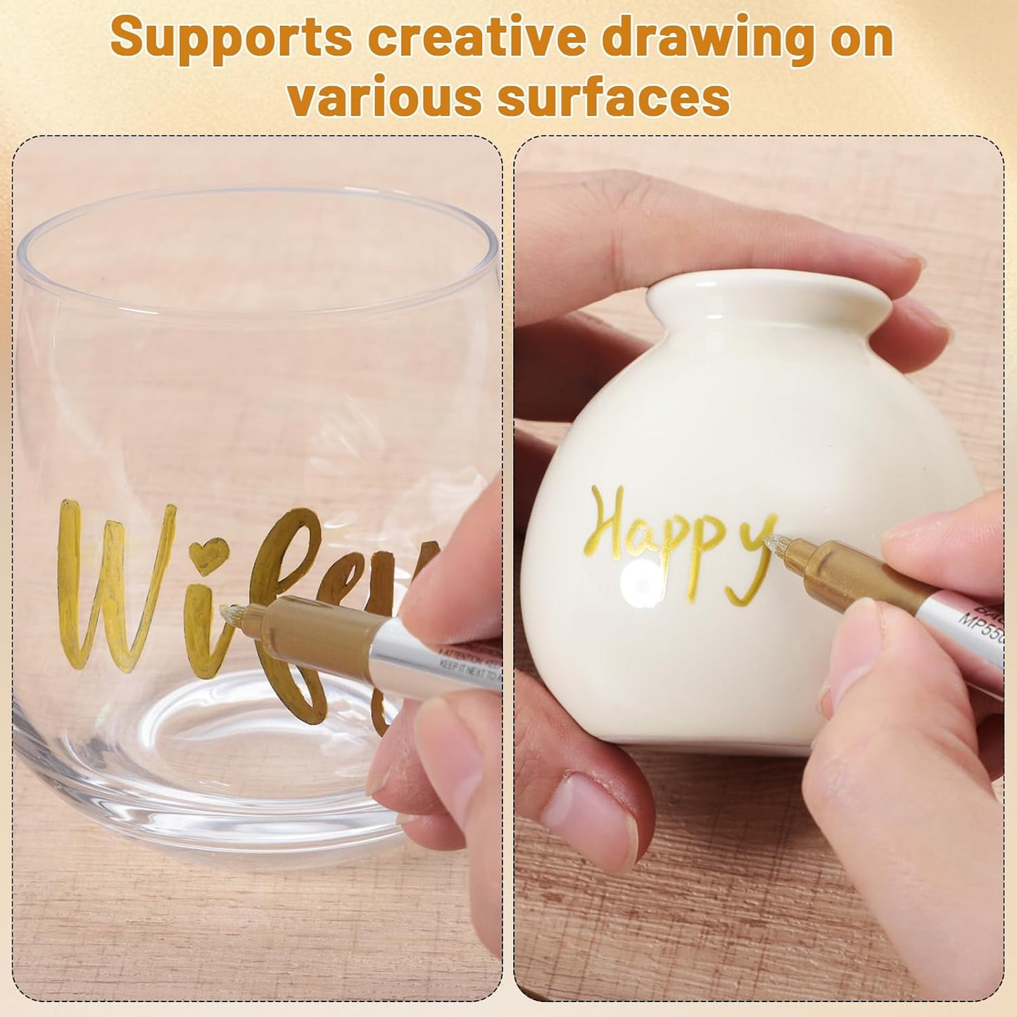 12 Pack Metallic Markers Pens, Water Based Silver & Gold Paint Pens, Gold & Silver Ink Pen with Durable Fine Point Tip for Black Paper, Rock Painting, Halloween Card Making, Multi Surface Art Crafts