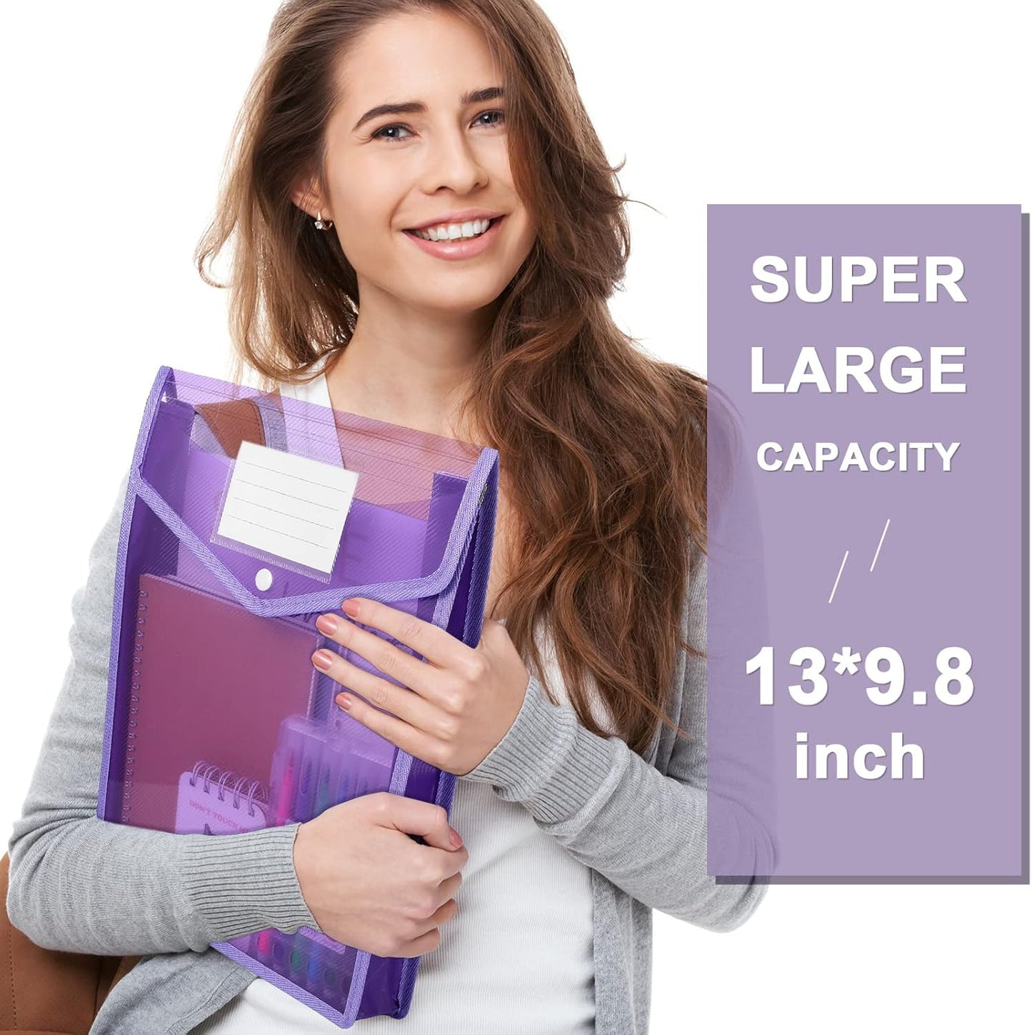 10 Pieces Plastic File Folders Envelope Expanding File Wallet Organizer Documents Folder with Snap Closure and Pocket, A4 Size Waterproof Transparent Pouch(Assorted Color,Vertical)