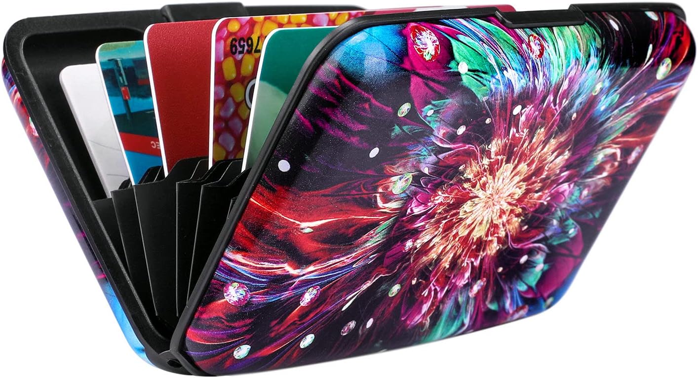 ELFISH Mini RFID Aluminum Wallet Credit Cards Holder Business Card Case Metal ID Case for Men Women (Gorgeous flower)