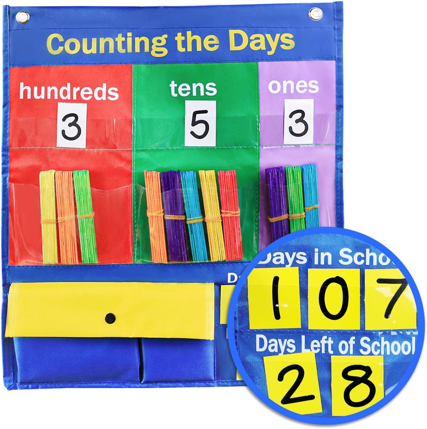 Godery Place Value Charts & Counting Caddie Pocket Chart for Classroom (Hundreds, Tens, Ones)