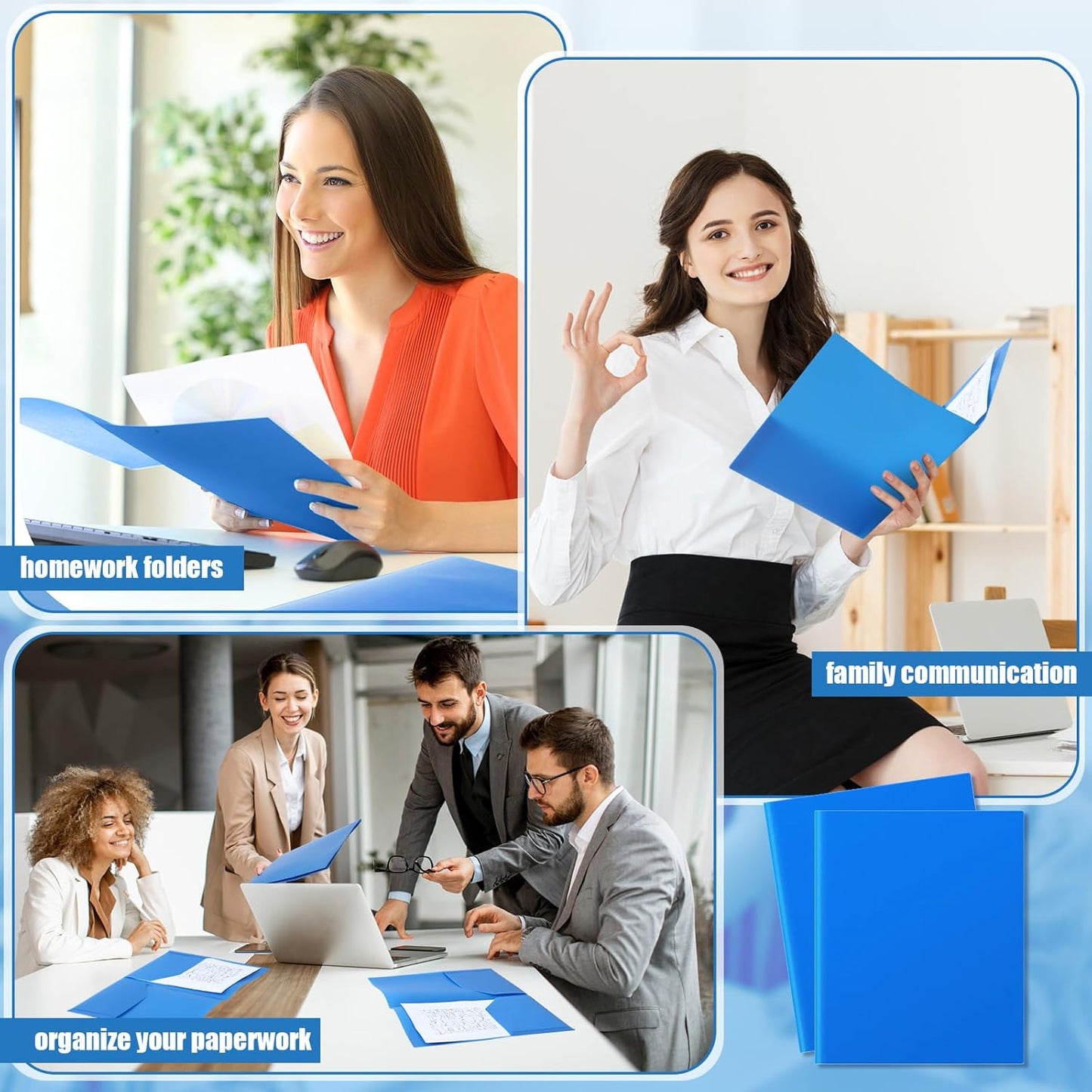 Gueevin 72 Pcs Two Pocket Folders Bulk Plastic File Folder with 2 Pockets Letter Size Paper Heavy Duty Durable Portfolios Case for Home Office School Business 11.61 x 9.45 Inch (Blue)