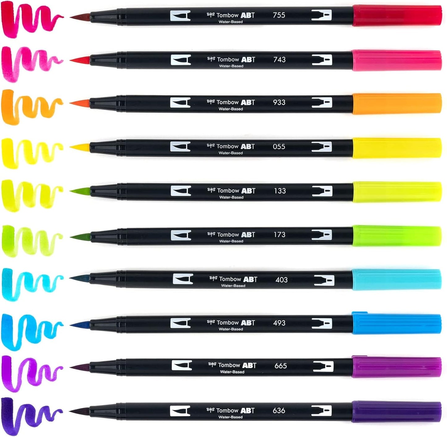 Tombow 56185 Dual Brush Pen Art Markers, Bright, 10-Pack. Blendable, Brush and Fine Tip Markers