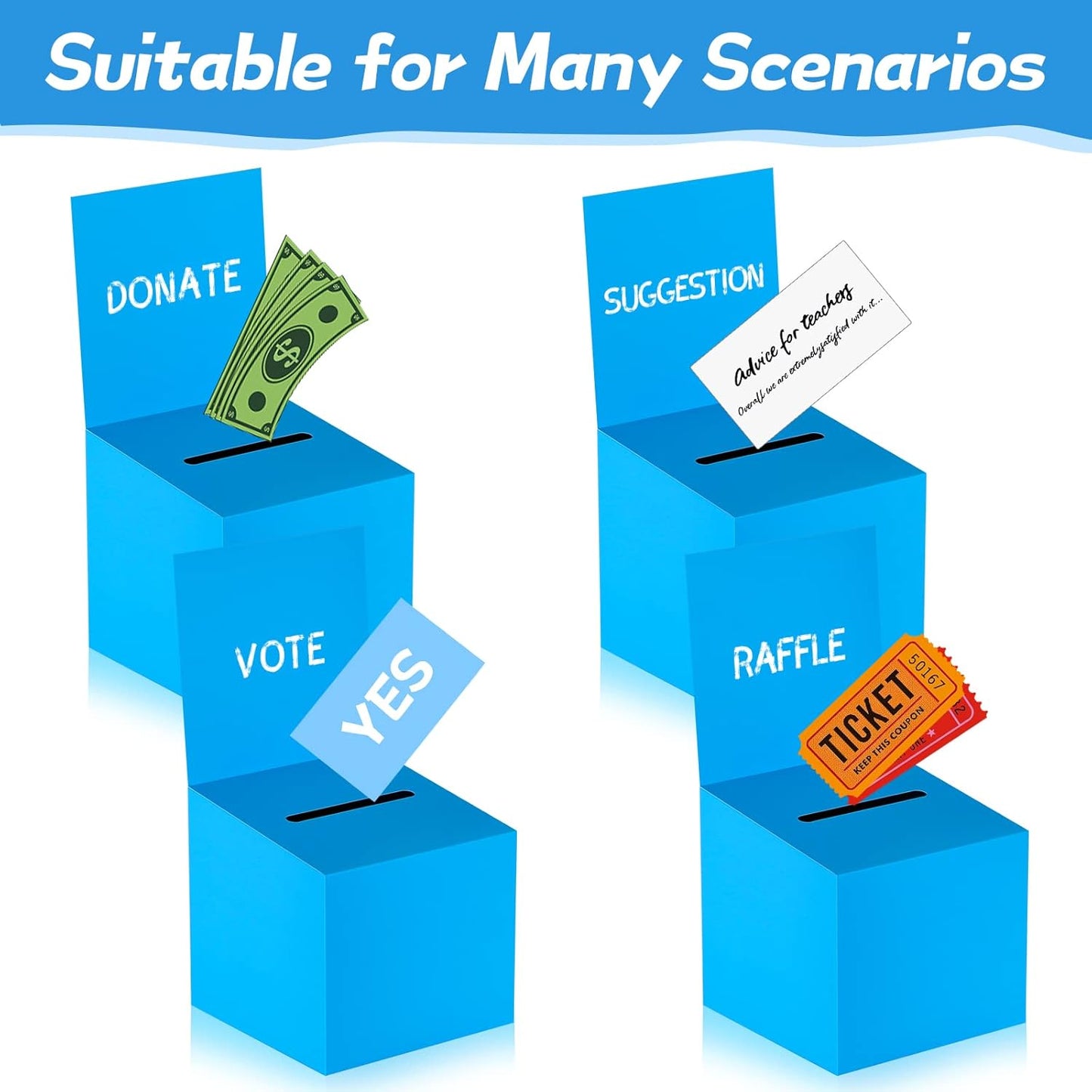 12 Pack Blue Raffle Ticket Box Cardboard Suggestion Box with Slot Raffle Boxes for Fundraising with Removable Header for Fundraising Collecting Voting Contest, 6 x 6 x 6 Inches