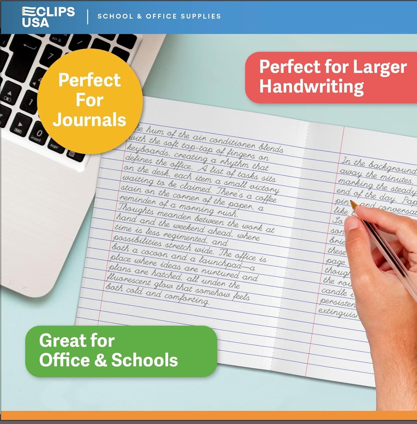 E-CLIPS USA Non Spiral Notebook, 1 Subject, Wide Ruled Notebook, Journal Notebook, Notebooks Bulk, School Supplies, Perforated Edges, 6 Colors, 70 Sheets (12, Wide Ruled)