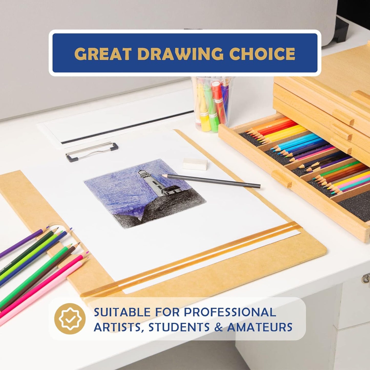 Falling in Art 13x17 Sketch Board, Drawing Tote Board for Artists with Sturdy Clip and Rubber Bands, Portable Art Clipboard for Classroom and Studio Drawing