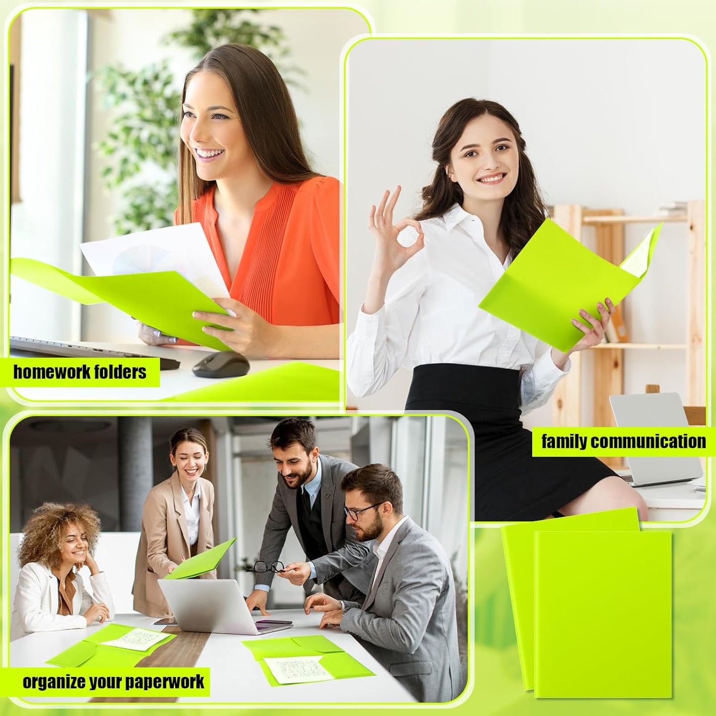 Gueevin 24 Pcs Plastic Folders with Pockets, Back to School Two Pocket Folder Fit Letter Size, Heavy Duty School Business Card Holder for Home Office, 11. 61 x 9. 45 Inches (Fluorescent Green)