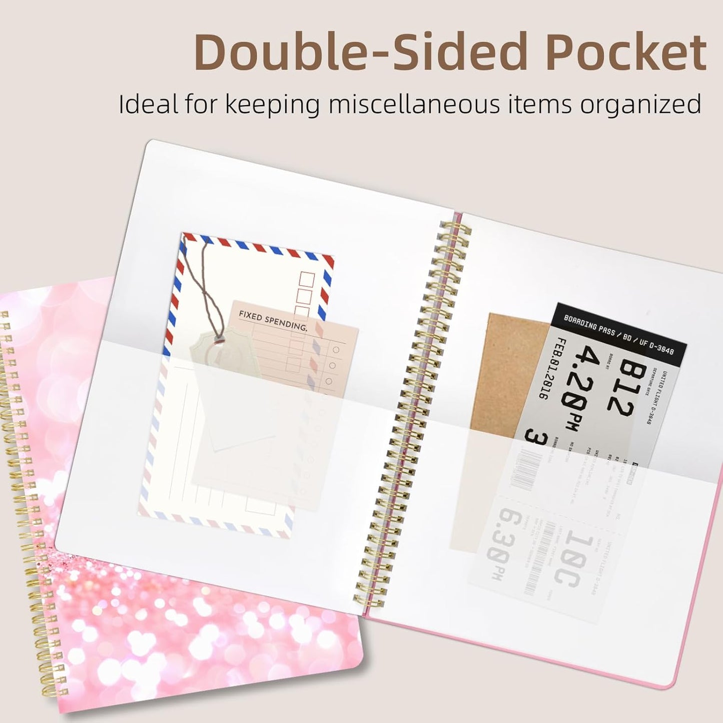 Cute Spiral Notebook journal A4 Aesthetic Pretty Design for Women Girls Kawaii with Pocket, 8.5 x 11 inch, Graph, Positive