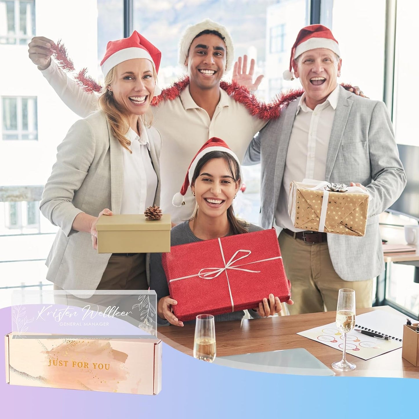 Custom Office Name Plate for Desk, Desk Name Plate Personalized, Personalized Gifts for Women, Appreciation Gifts for Employee Coworkers Boss Teacher, Office Accessories (Engrave Leaves)