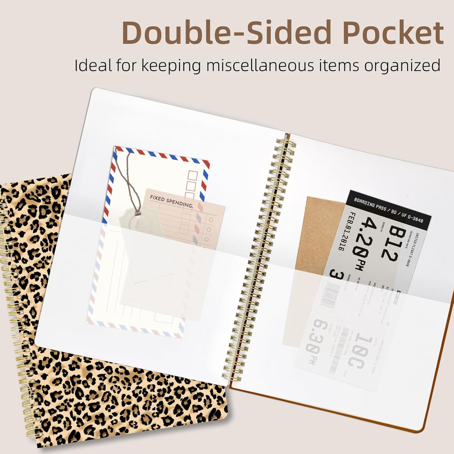 Cute Spiral Notebook journal A4 Aesthetic Pretty Design for Women Girls Kawaii with Pocket, 8.5 x 11 inch, Graph, Leopard