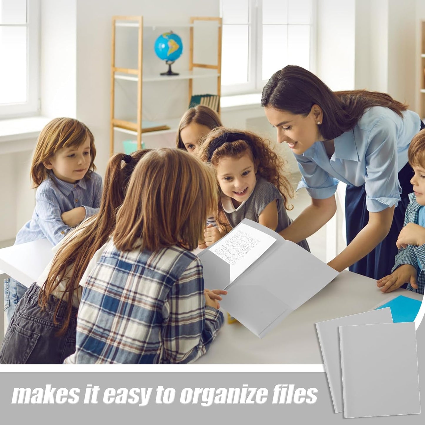 Gueevin 50 Pcs Plastic Folders with Pockets, Back to School Two Pocket Folder Fit Letter Size, Heavy Duty School Business Card Holder for Home Office, 11. 61 x 9. 45 Inches (Gray)