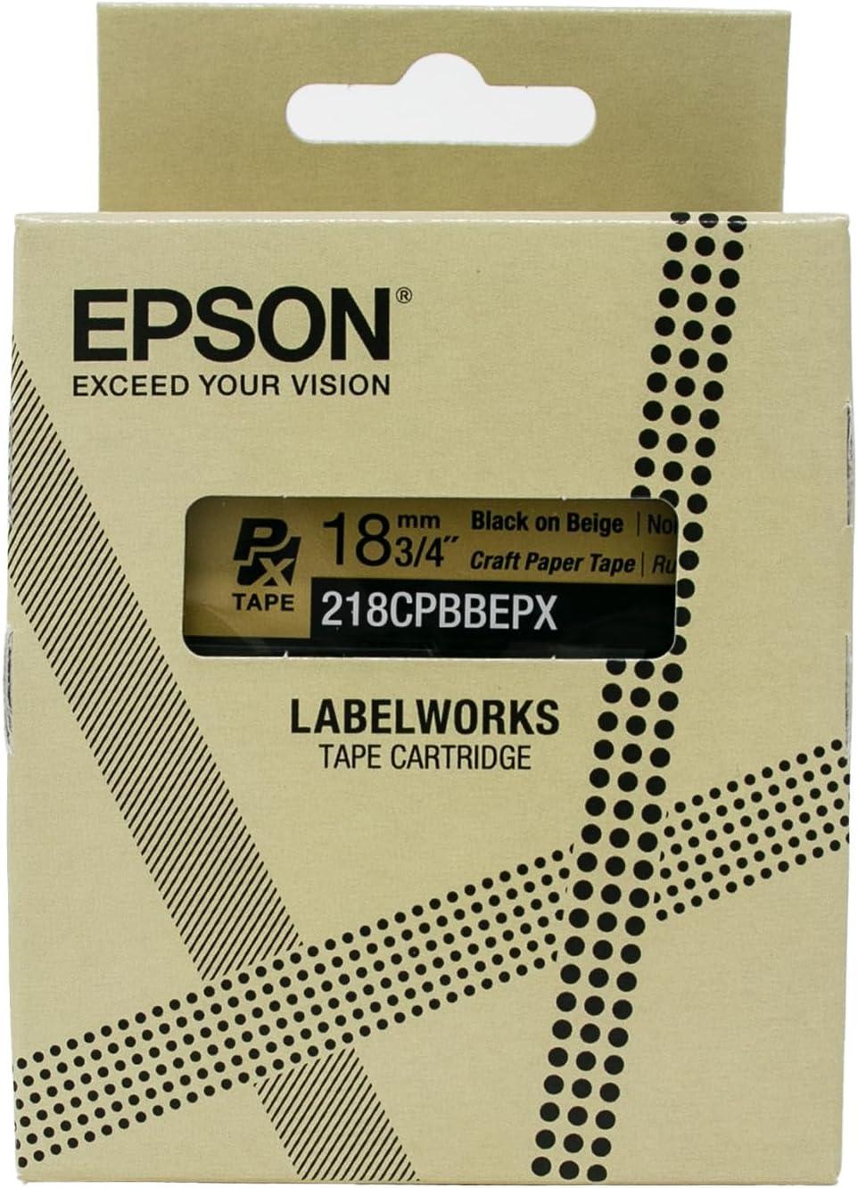 Epson LABELWORKS 218CPBBEPX Genuine Craft Paper Tape Cartridge - Black on Beige Craft Paper Label Maker Tape - 3/4" (18MM) Wide, 16.5'