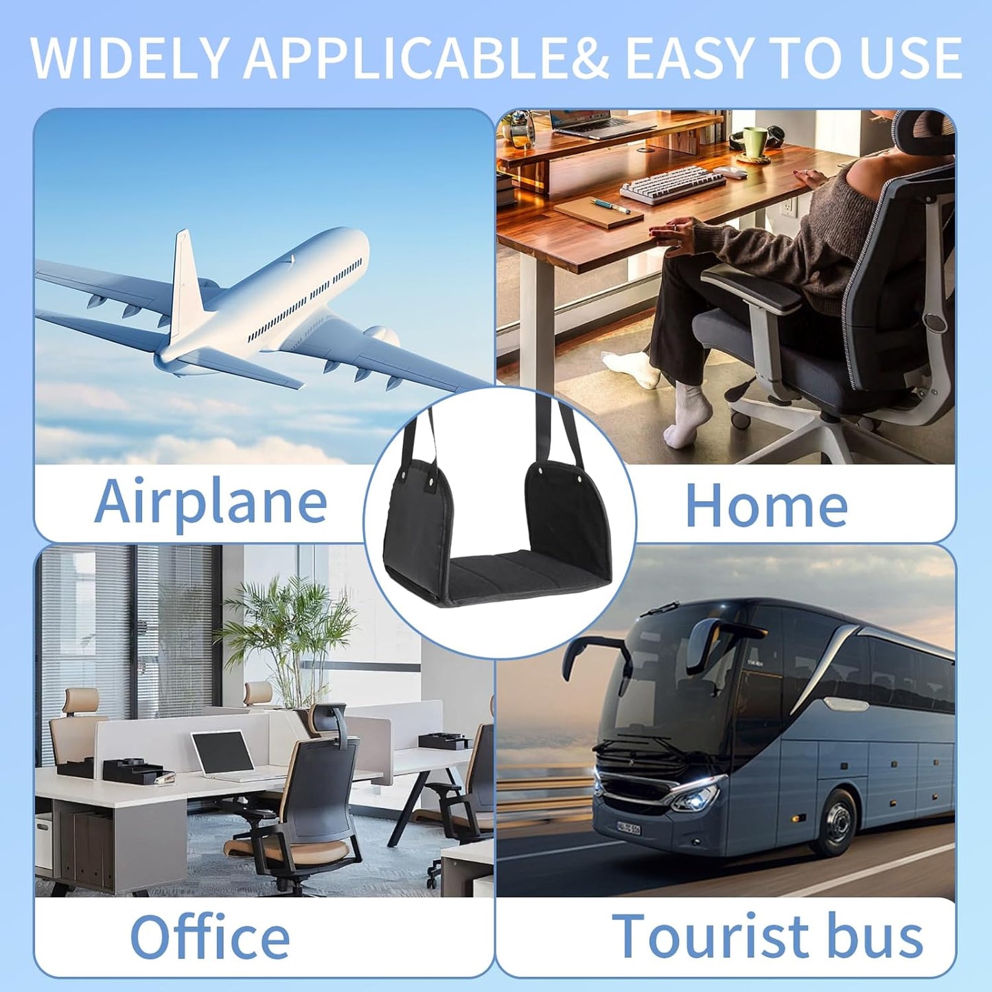 Foot Hammock for Plane Travel, Airplane Foot Rest, Flight Foot Sling with Extended Adjustment Strap, Portable Desk Foot Hammock, Wider Leg Hammock Under Desk - Travel Essentials to Relax Your Feet