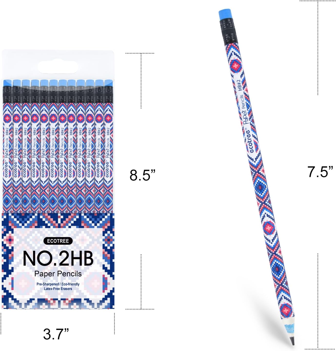ECOTREE Pencils #2 Pre-Sharpened Pencils for Kids Number 2 Pencil with Erasers for School, Writing, 12 Count