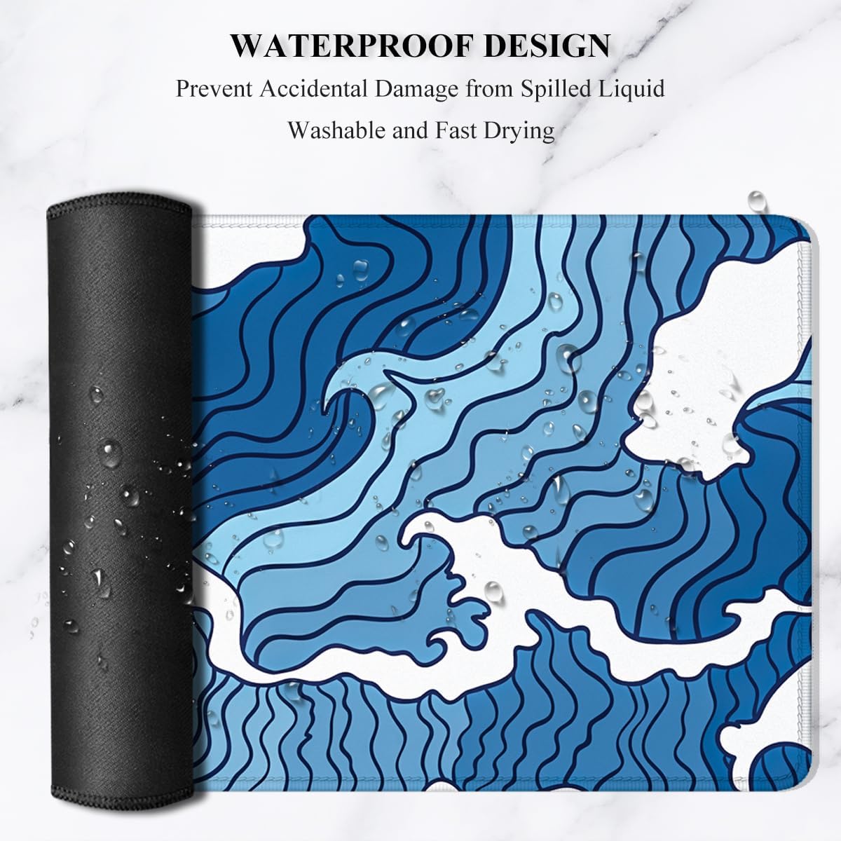 Auhoahsil Large Mouse Pad, XXL Gaming Mousepad, Desk Mat for Desktop, Thick Rubber, Big & Long Size, Stitched Edges, Full Desk Pad for Laptop & Computer, Extended 31.5 x 11.8 in, Janpanese Wave