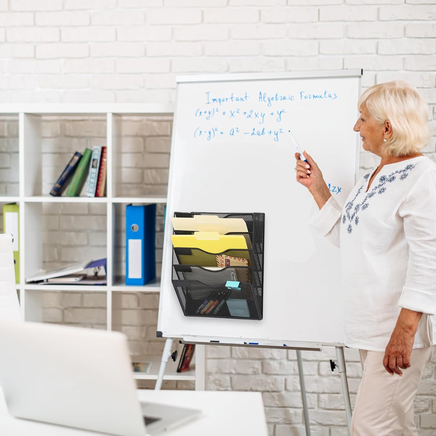 EASEPRES Magnetic 5 Pocket Mesh Hanging File Organizer, Wall Mounted Mail Paper Document Folder Holder, Clipboard Storage Organization Magazine Rack with Nametag Label for Office Home School, Black