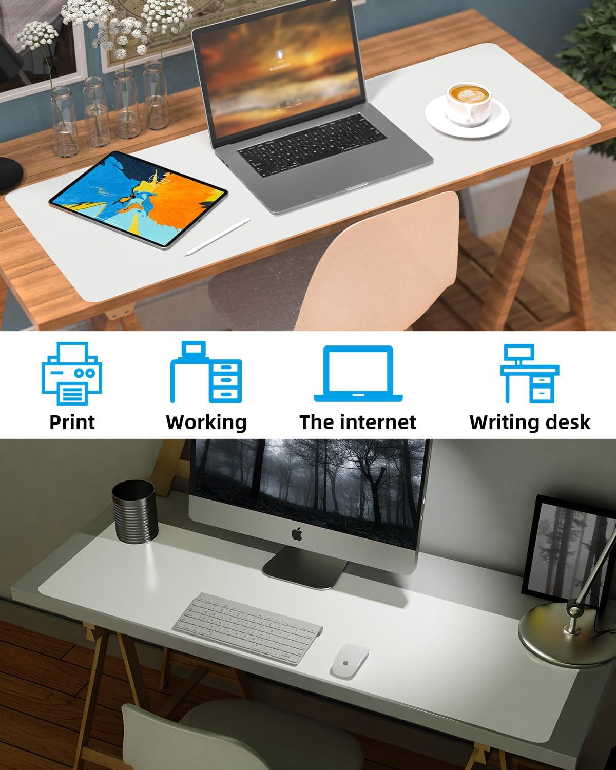 Desk mat Large, Leather Desk Pad Protector,Office Desk Mat,Mouse Pad, Non-Slip Desk Blotter, Laptop Desk Pad, Waterproof Desk Writing Pad for Office&Home (Ivory White, 48" x 24")