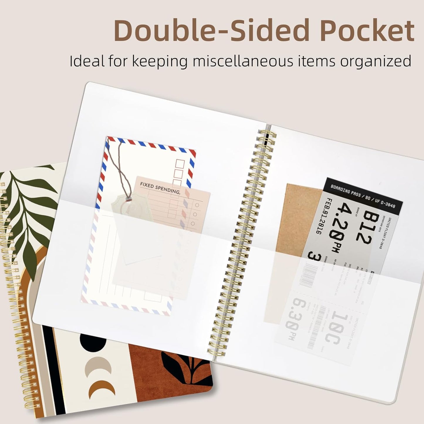 Cute Spiral Notebook journal A4 Aesthetic Pretty Design for Women Girls Kawaii with Pocket, 8.5 x 11 inch, Graph, Moon Boho