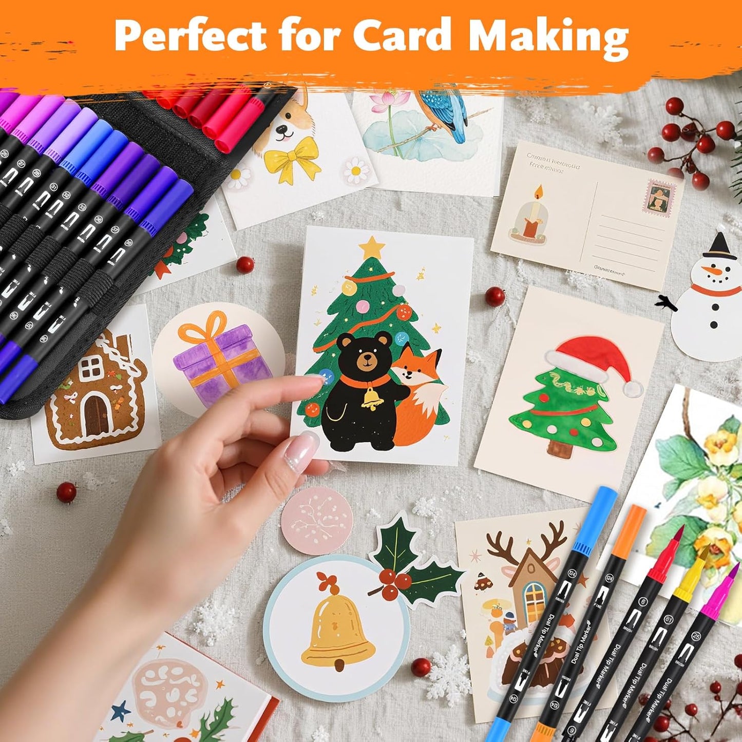 Dual Brush Marker Pens,128 Colors Art Markers Set with Fine & Brush Tip for Kids Adult Coloring Book, Bullet Journaling, Drawing, Note Taking, Planner, Hand Lettering, Calligraphy, Art Supplies Kit