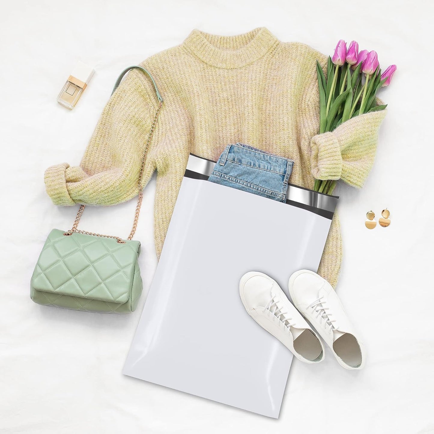 Fuxury 500 Pcs Poly Mailers 12x15.5 Inch, Bulk Shipping Bags for Clothing, Strong Adhesive Shipping Envelopes for Small Business Suppliers,Waterproof Mailers Poly Bags Mailing Envelopes White