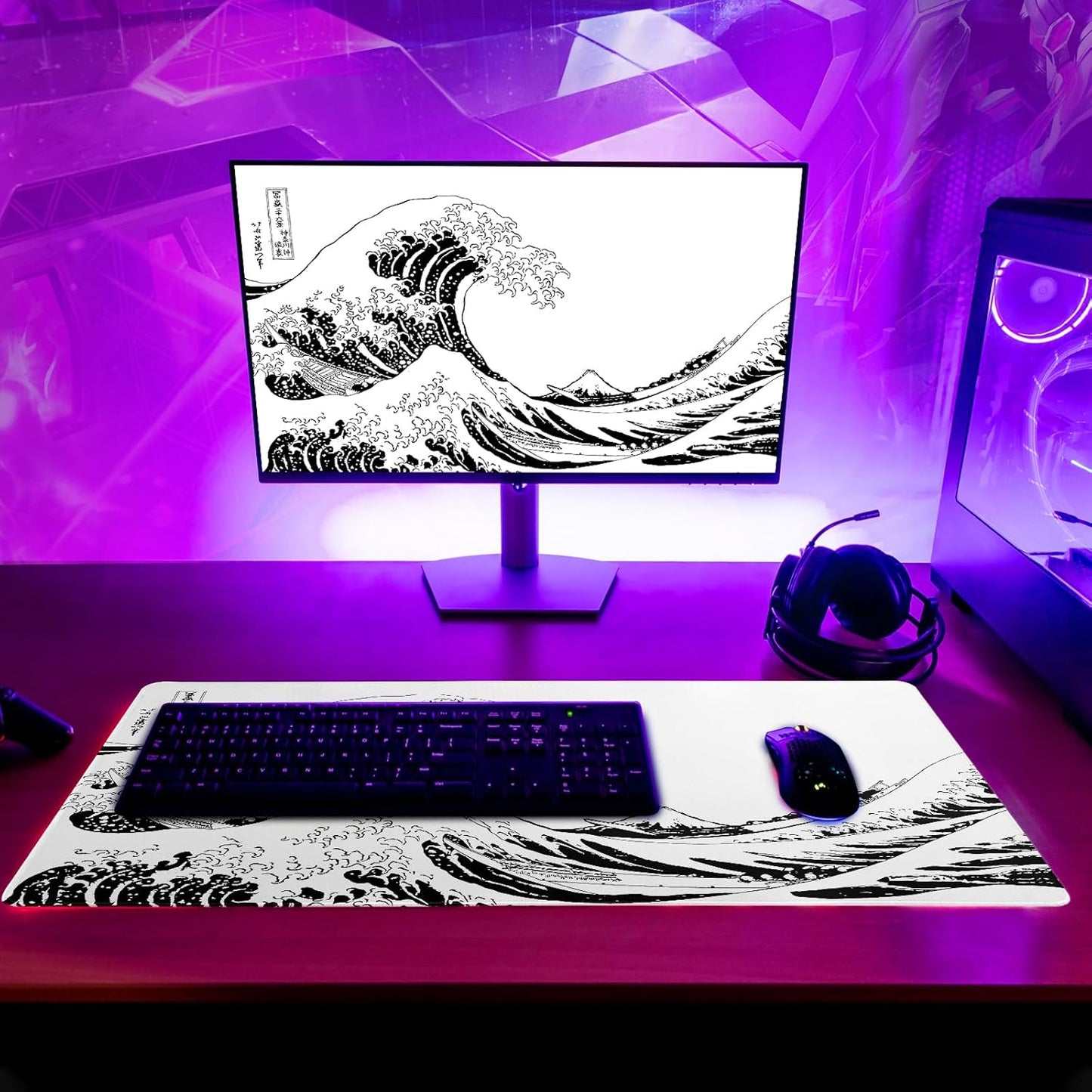 Mousepad 31.5 x 11.8 inches, Large Gaming Mouse Mat with Non-Slip Base, Extended Anime Mouse pad, Full Keyboard Mat with Stitched Edges for Gaming and Office (Grey)