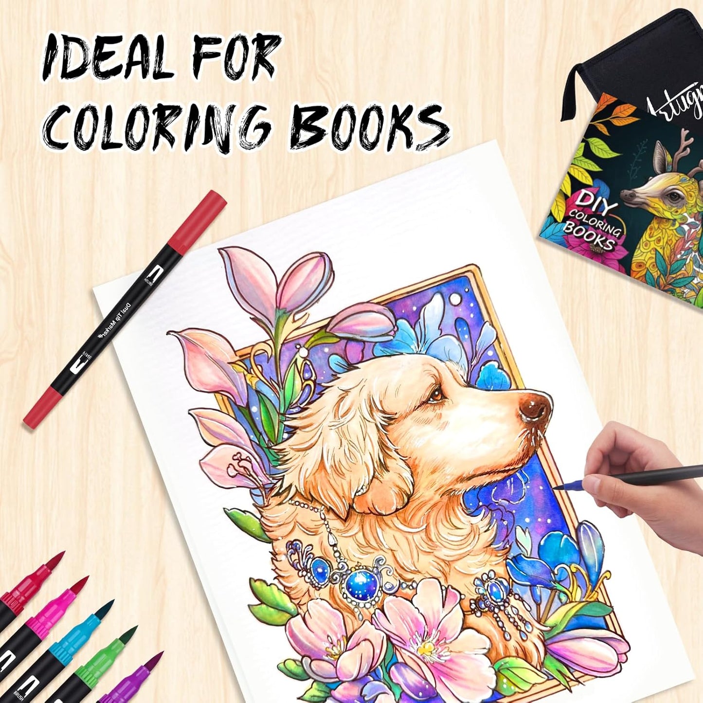 Dual Markers Brush Pens for Adult Kids Coloring Books, 72 Colors Art Marker Set with Fine & Brush Tip Pen for Bullet Journaling, Coloring, Drawing, Hand Lettering, Calligraphy, Art Supplies