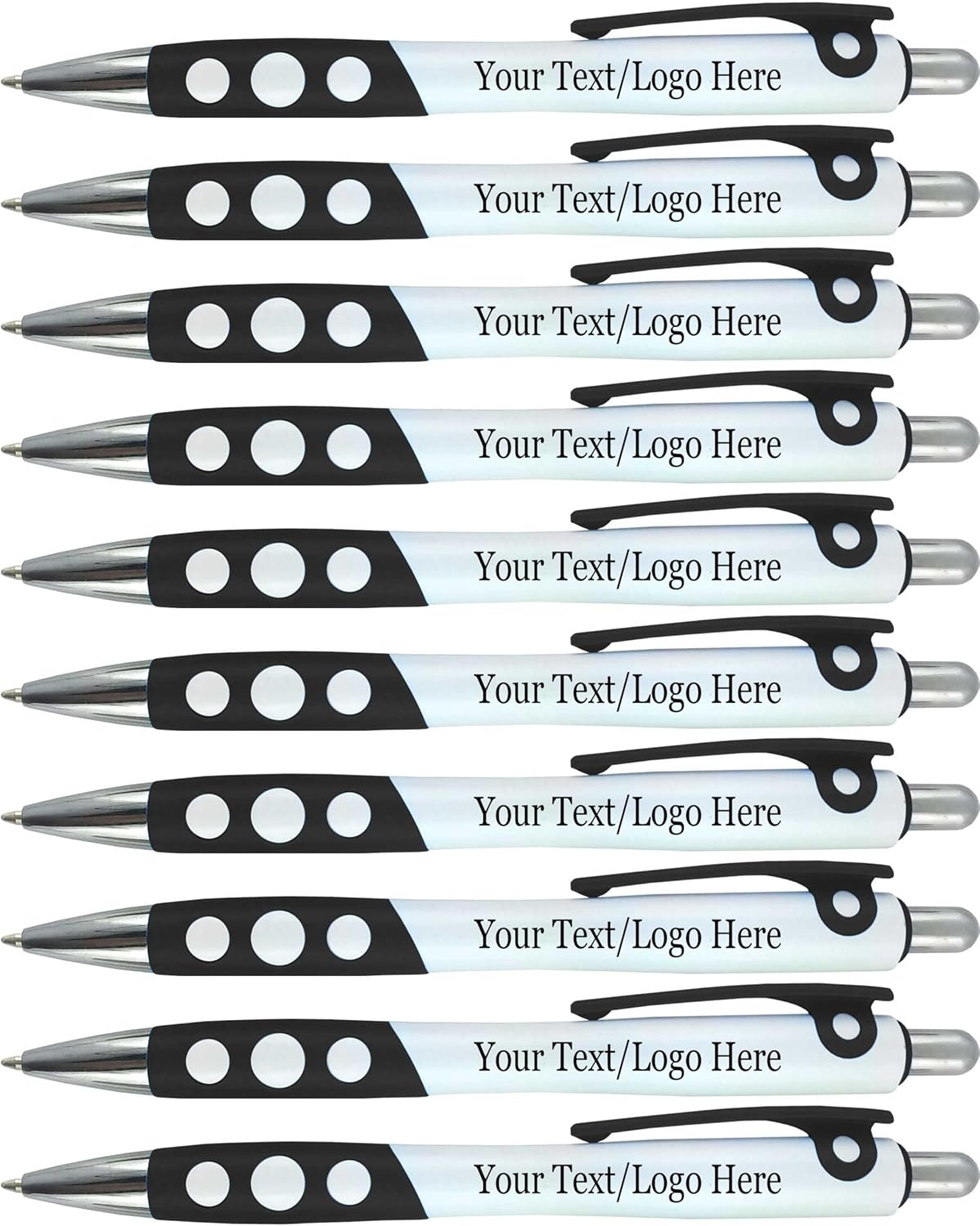 SyPen Personalized Ballpoint Pens With Custom Logo/Text-350 Pack Bulk-for Businesses, Parties, & Events, Custom Printed, White Barrel with Matching Colored Clip and Grip, Click Pens, Black Ink, Black