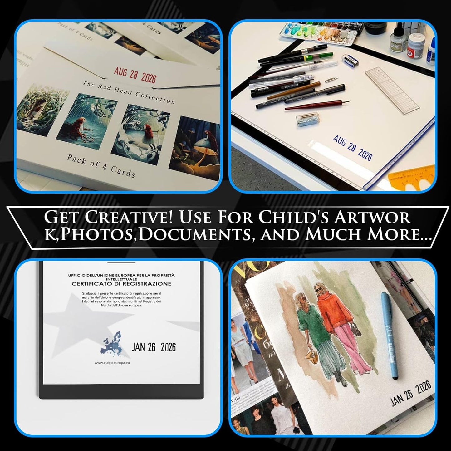 Date Stamp, Self-Inking Date Stamps, US Format MMM-DD-YYYY, Black Impression – 3/4" x 1", Self-Inking Date Stamp for Marking Office documents, Legal Papers, Bills, Mail, Teachers Correcting Homework