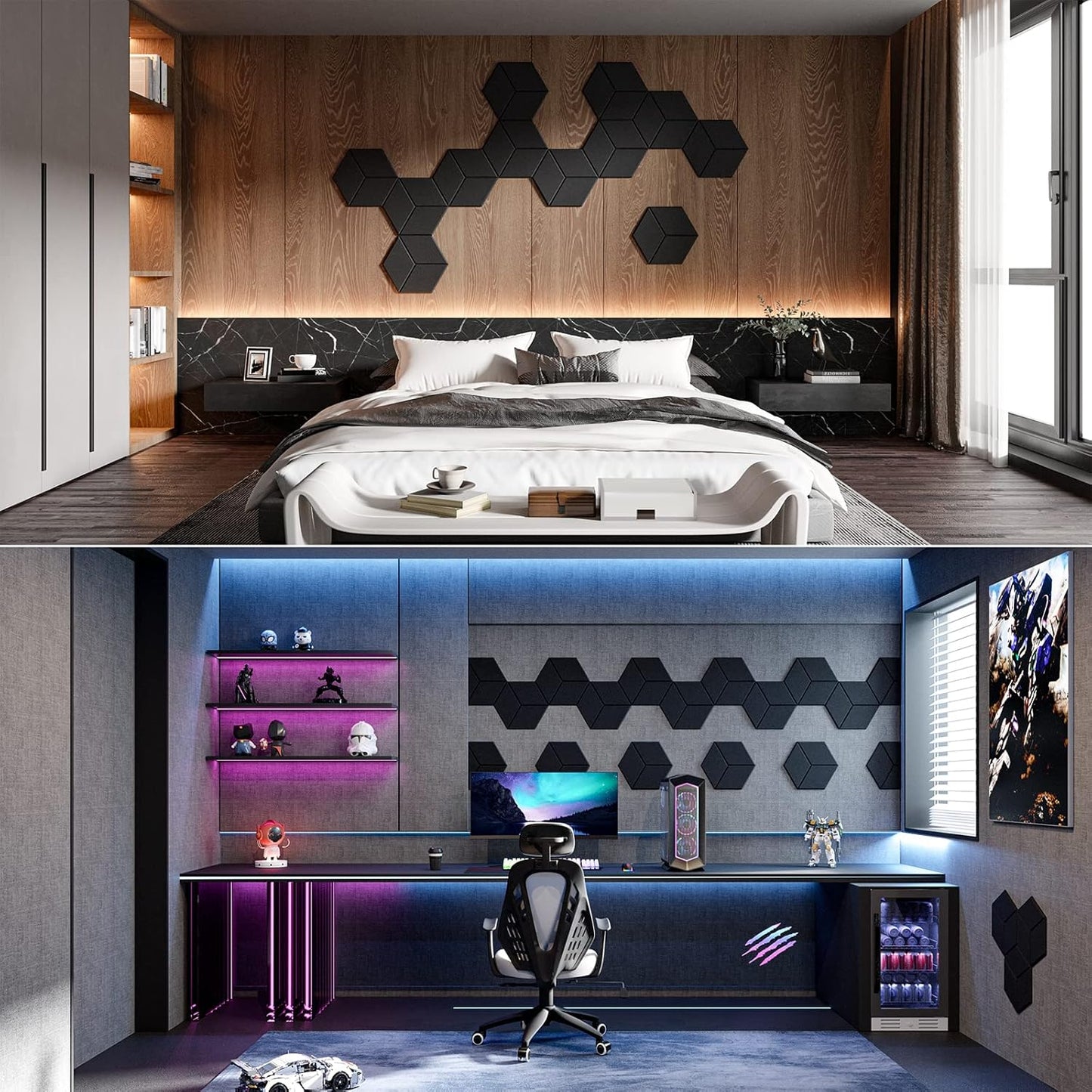 12 Pack Self-adhesive Acoustic Panels 12" X 10" X 0.4" - Sound Proof Foam Panels for walls with High Density, Y-Lined Design, Flame Resistant, Absorb Noise and Eliminate Echoes(Black)