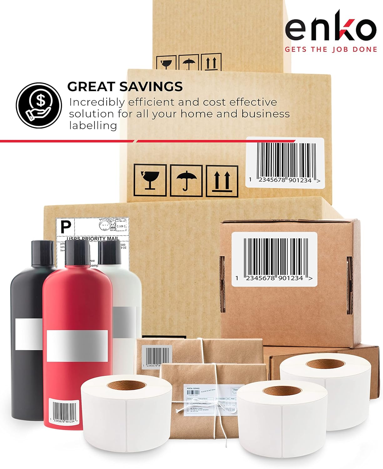 enKo 3 Rolls 4" x 6" Direct Thermal 3000 Labels 3" Core - Address & Shipping Labels Compatible for Industrial Printer Zebra 220Xi4 ZT200 ZT400 ZT510 ZT600 Datamax NATO Intermec