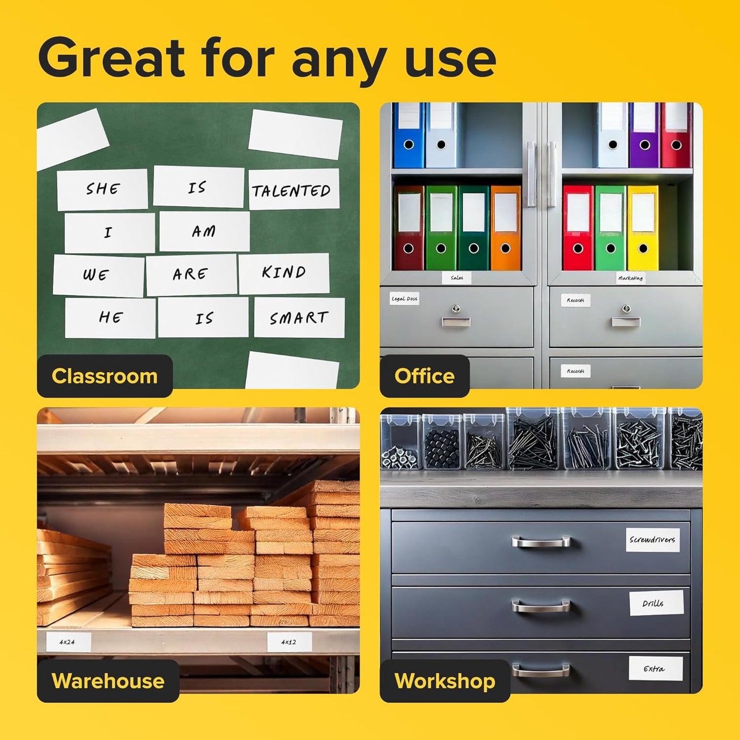 Dry Erase Magnetic Labels - Reusable Sticky Notes - Magnetic Notepads for Refrigerator (White, 25)