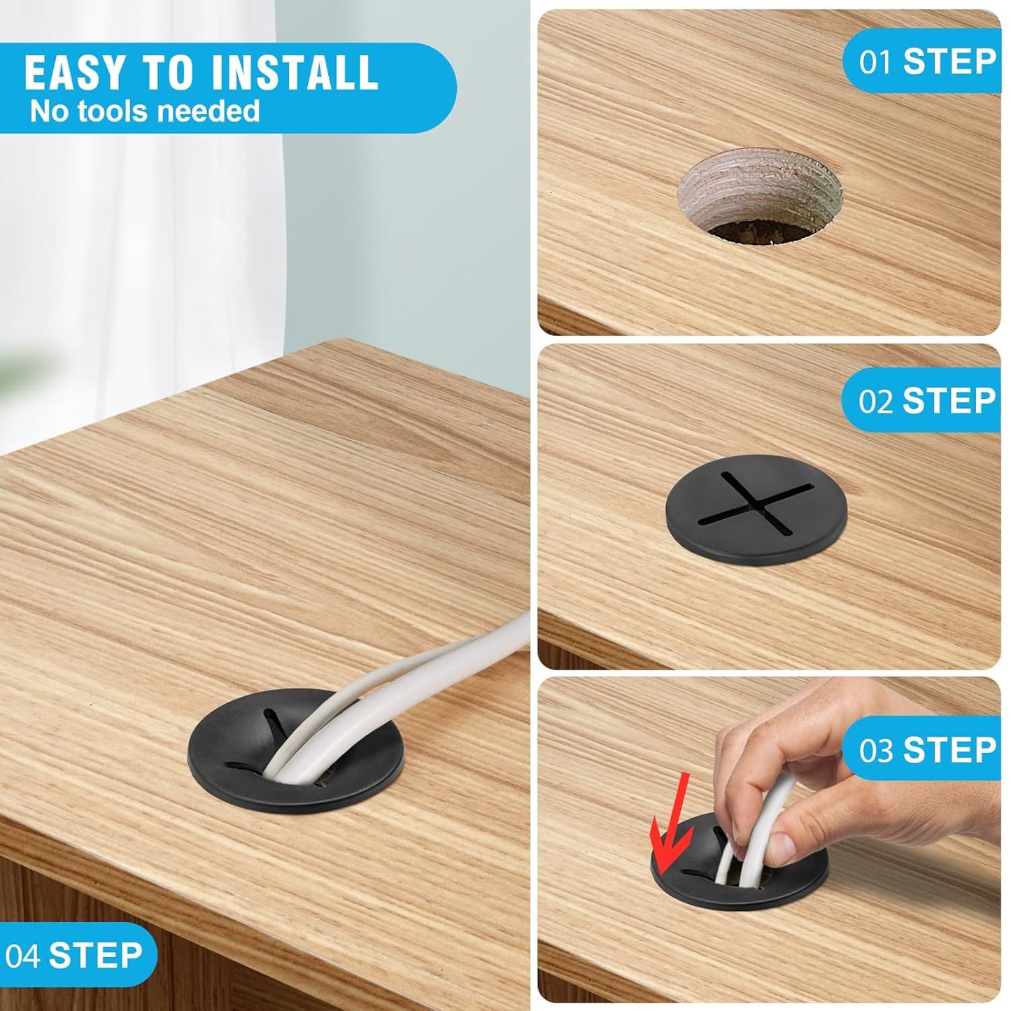 1" Black Desk Grommet, JTemgle Flexible Cable Grommet Cross Rubber Cable Hole Cover Wire Organizer Caps Desktop Cord Management for Home Office TV Stands Tabletops, 20 Pieces