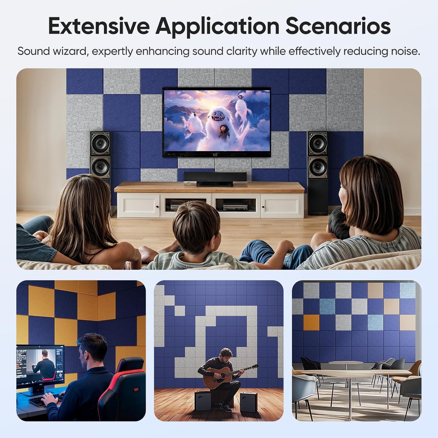 12 Pack 12" X 12" X 0.4" Acoustic Panels for Wall Sound Absorbing,Square Self-Adhesive Sound Panels, High Density Suitable for Multiple Scenarios(Sapphire Blue)