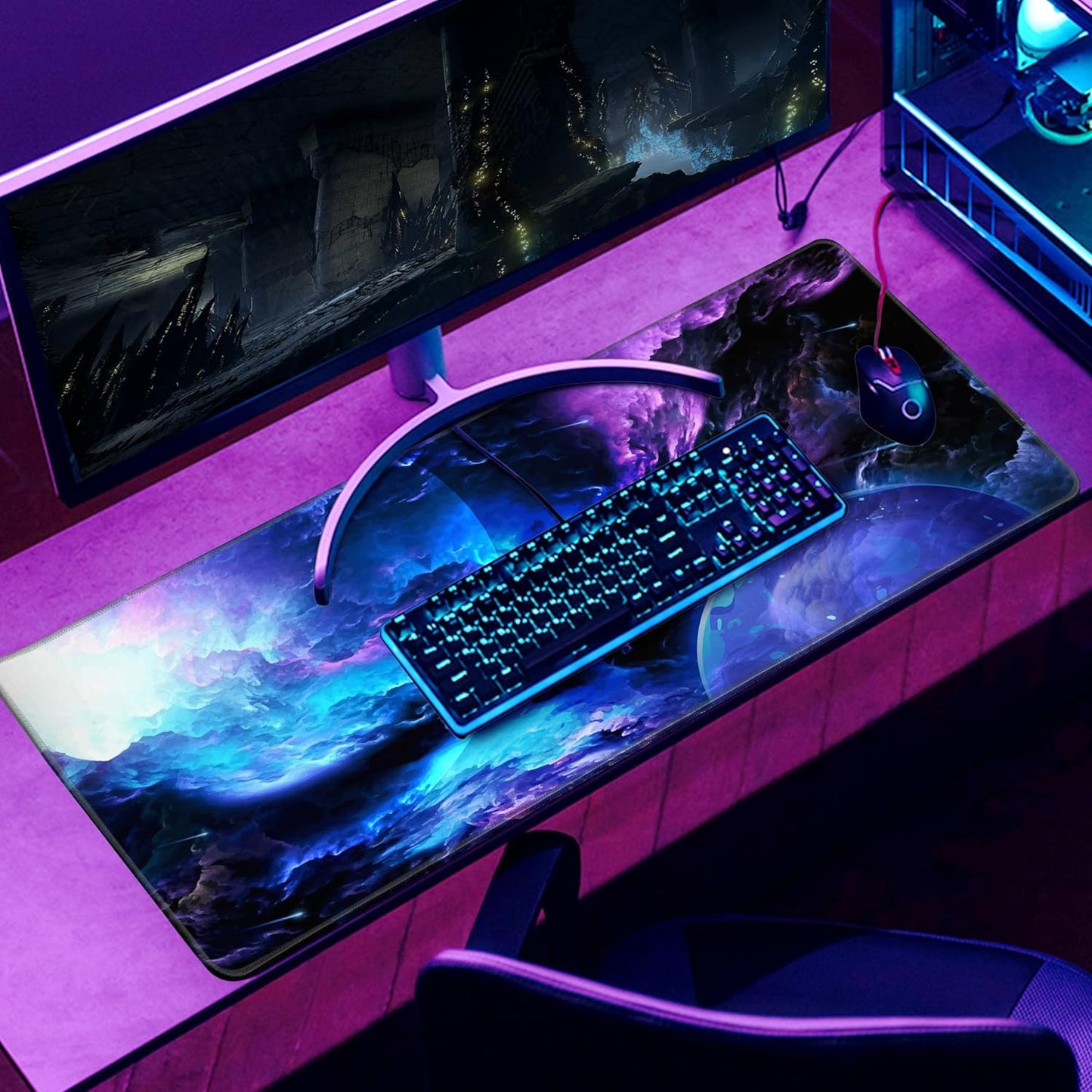 XL Gaming Mouse Pad Desk Pad Galaxy Print Extended Big Mouse Pad Large,31.5x11.8in Long Computer Keyboard Mousepad Mouse Mat with 3mm Non-Slip Base and Stitched Edge for Home Office Work