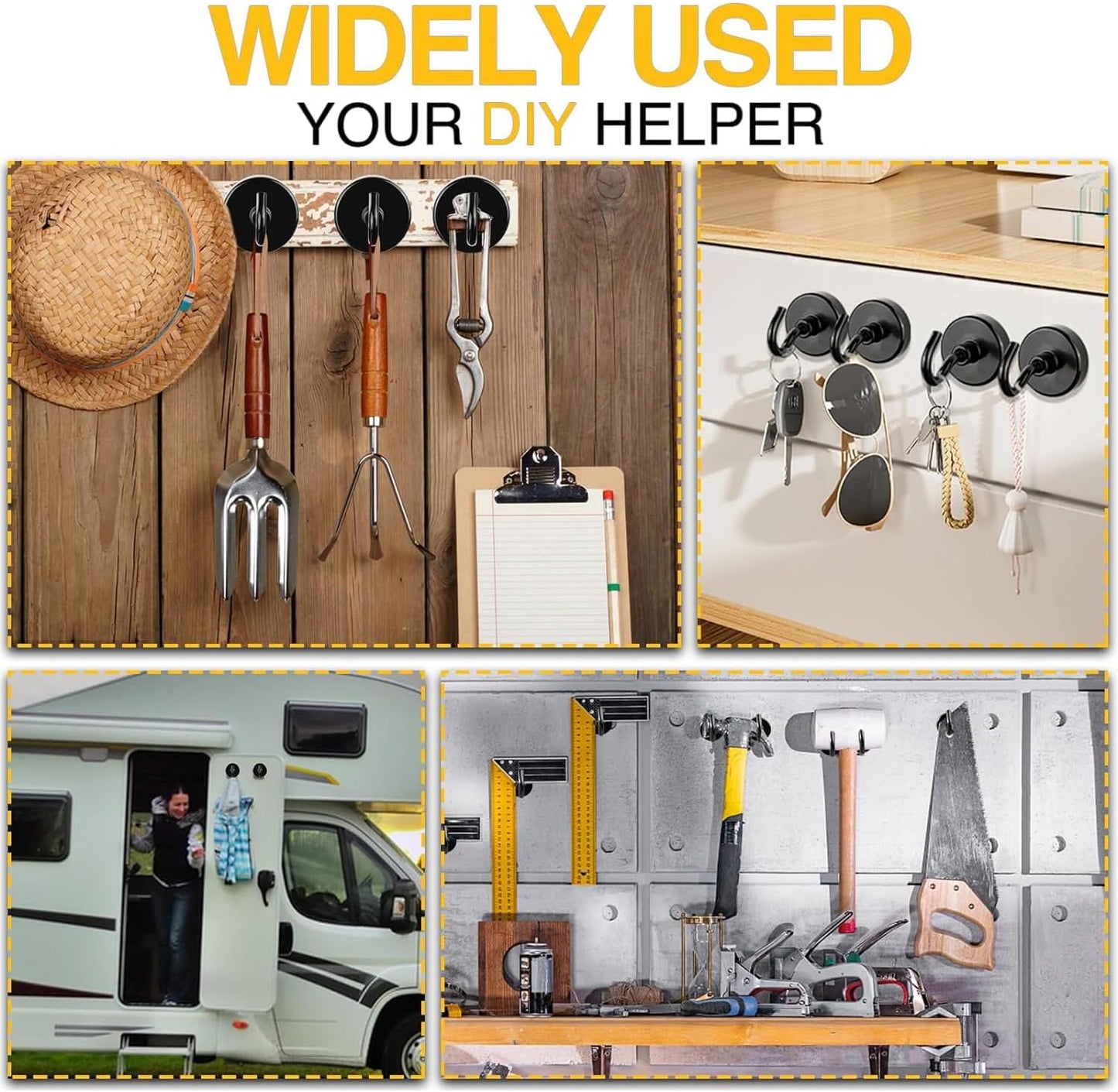 DIYMAG Black Magnetic Hooks, 150 LB Heavy Duty Strong Magnets with Hook, Rare Earth Neodymium Magnet for Cabins Cruise Ship Essentials 8 Packs