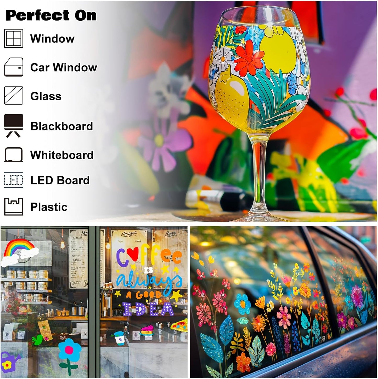 FansArriche Jumbo Window Markers, 3 Pack 15mm Neon Chalk Pens, Liquid Chalk Bright Car Marker, Chalkboard Markers for Windows, Blackboard, Glass, Signs, 3-in-1 Nib