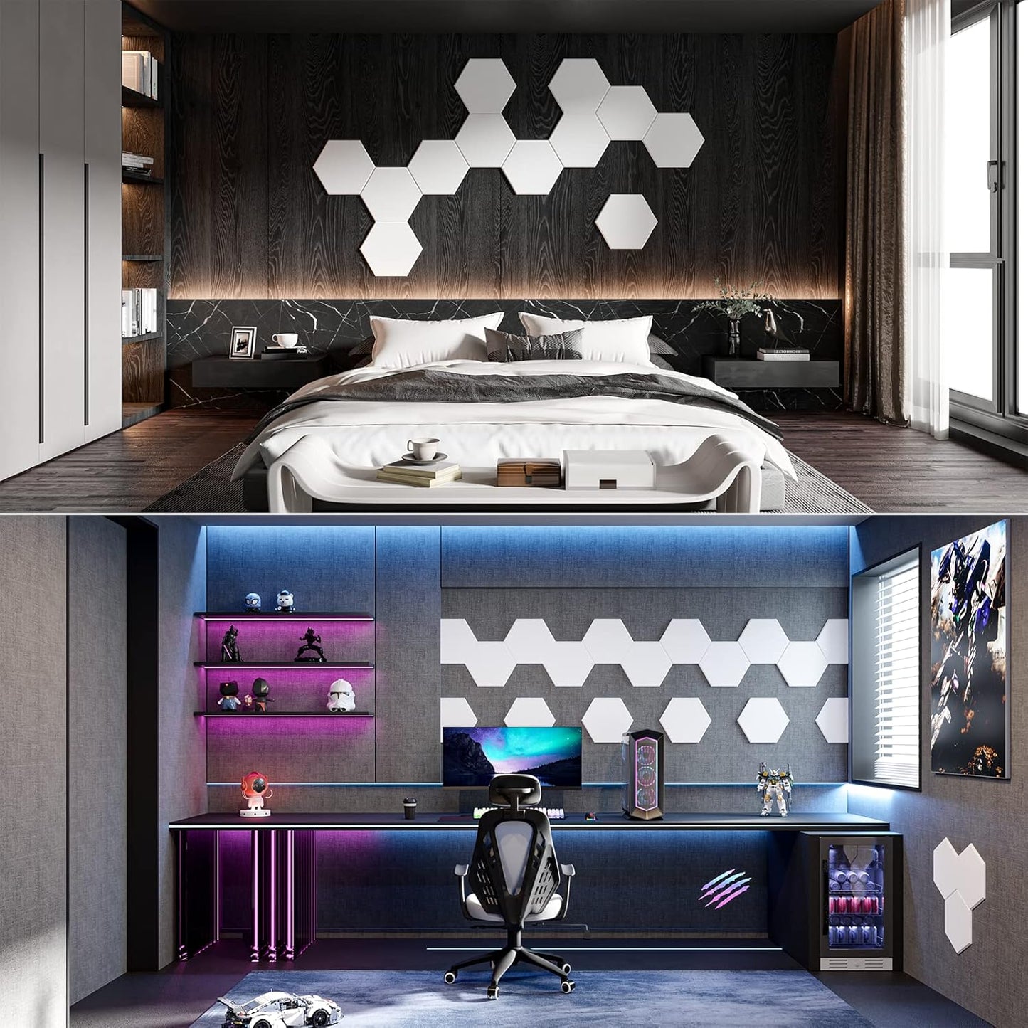 12 Pack Self-Adhesive Acoustic Panels 12" X 10" X 0.4" - Sound Proof Foam Panels for Walls, Stylish Hexagonal Design, Flame Resistant, Absorb Noise and Eliminate Echoes(Pure White)