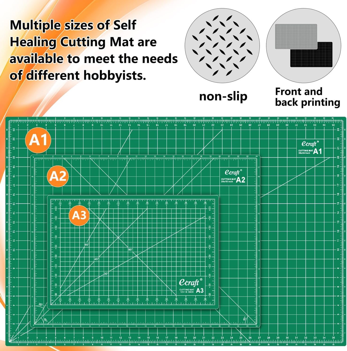 Ecraft 24"x36" Self-Healing Sewing Mat: Large Double Sided Green 5-Ply Hobby Mat, A1 Rotary Cutting Mat for Sewing, Quilting & Fabric Crafts