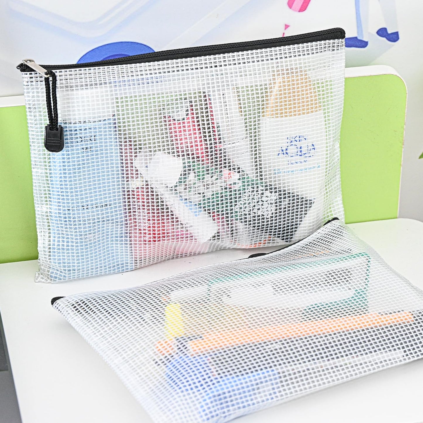 D-KINGCHY 24Pcs Zipper Storage Bags, Plastic Mesh Zippered Pouch for Organization, Waterproof Versatile Bags for Office Supplies School Travel