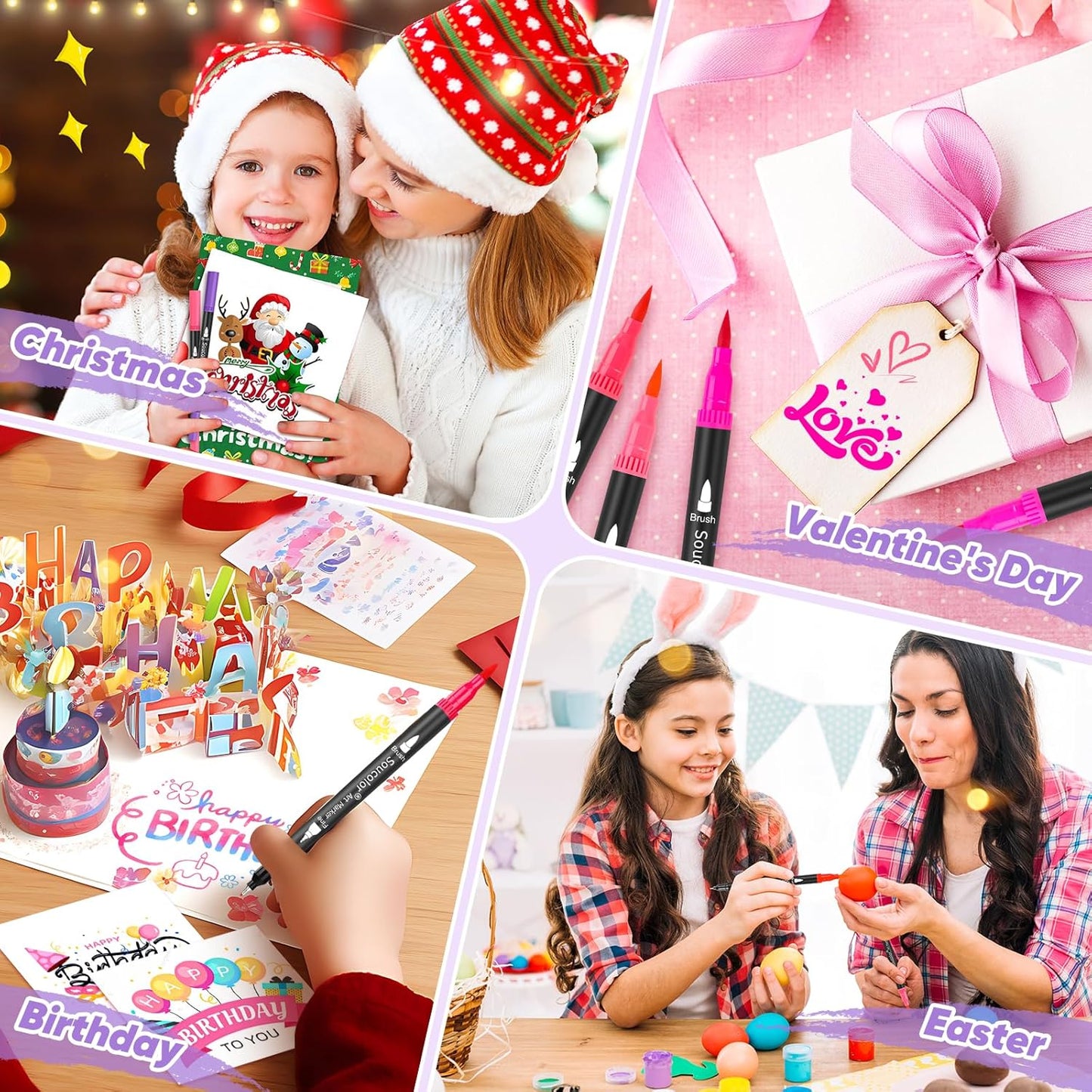 Soucolor Gifts for Teen Girls, Aesthetic Cute Preppy Stuff School Supplies, Teen Girl Gifts, Art Kits for Girls Ages 6-14, 100 Colors Dual Tip (Brush and Fine Point) Markers Pens for Mothers Day Gift