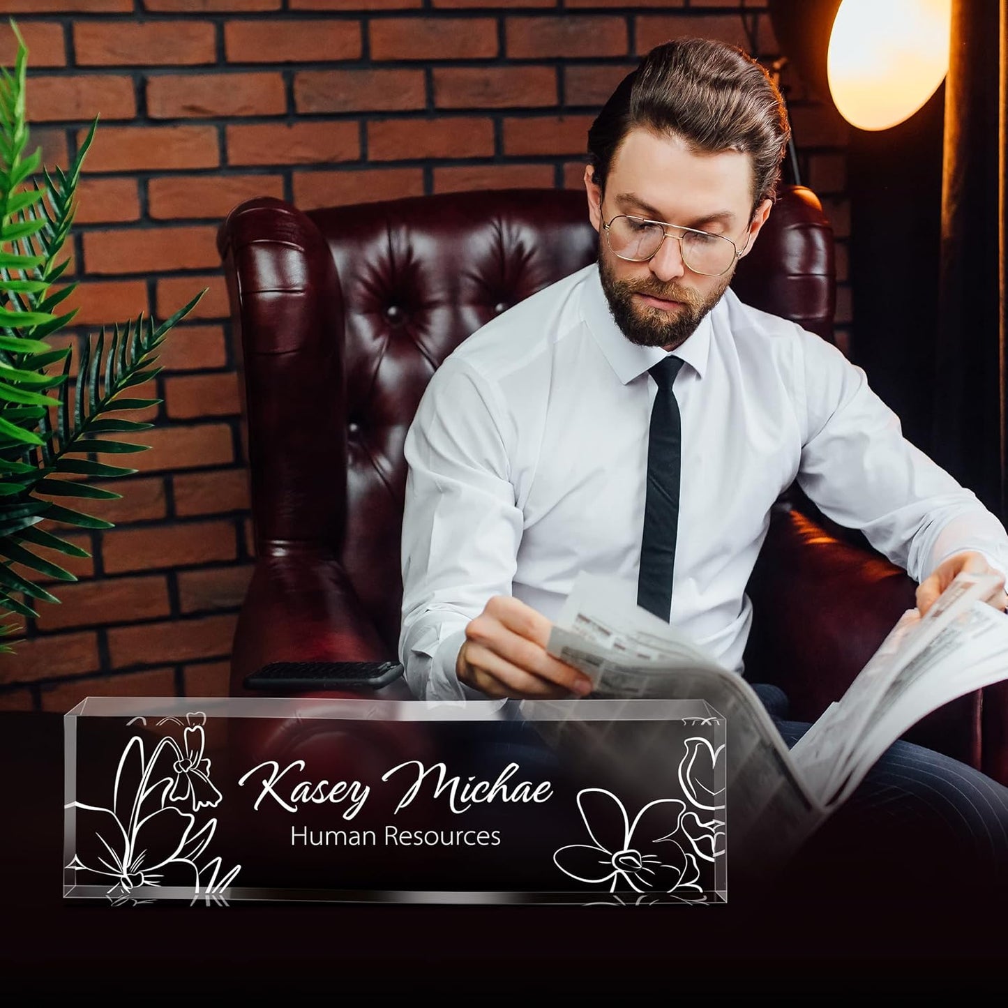 Gowellly Desk Name Plate Personalized - Custom Acrylic Name Plate for Desk - Enterprise Custom Logo/Text nameplates - Employee Appreciation Gifts (engrave-5)