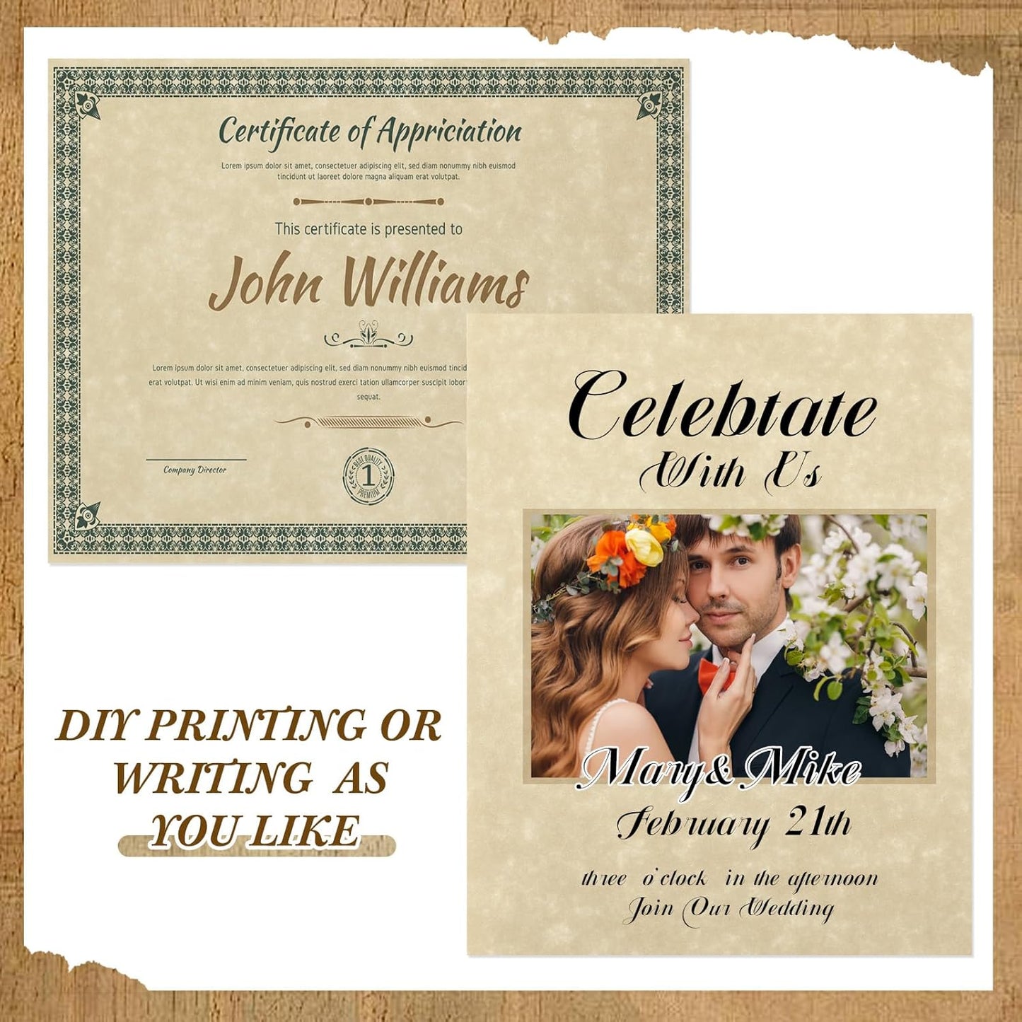 Epakh 200 Pcs Old Age Parchment Paper 8.5 x 11 Inch Standard Letter Vintage Colored Old Parchment Semblance Double Side Printing Paper (Fragrant Wood)