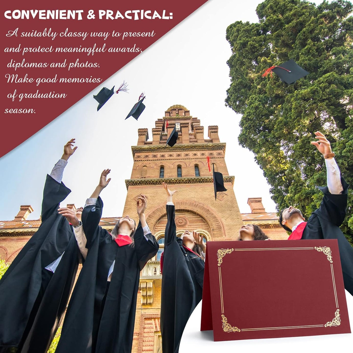 Fainne 120 Packs Certificate Holders Bulk, Diploma Covers Gold Foil Border, Document Covers for Letter Size 8.5x11 Award Certificates, Cardstock, Document Papers, Paper Card Stock(Red)