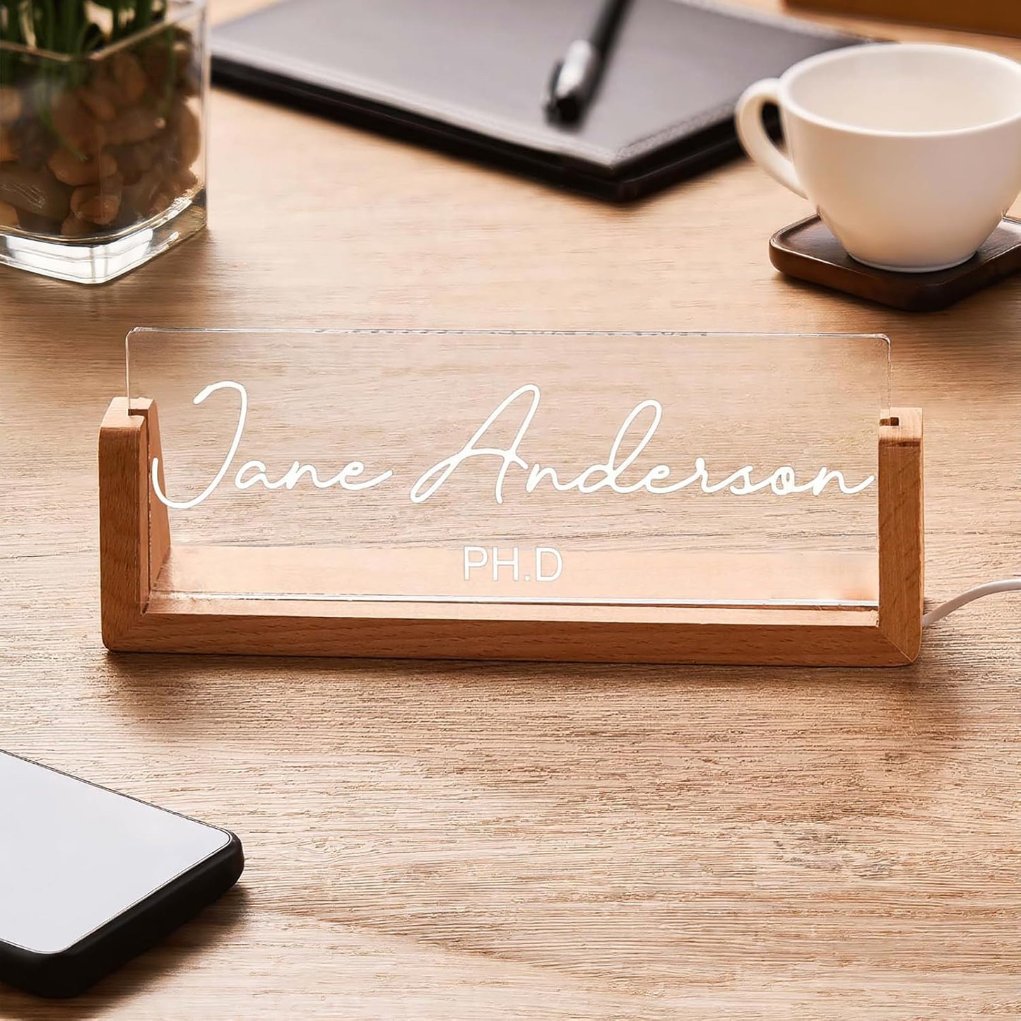 Desk Name Plate Personalized Custom Light Up Office Name Plate Customized Acrylic Name Plates for Desks Personalized Gifts Office Decor for Boss Coworkers Teacher Employee Appreciation Gifts (Design1)