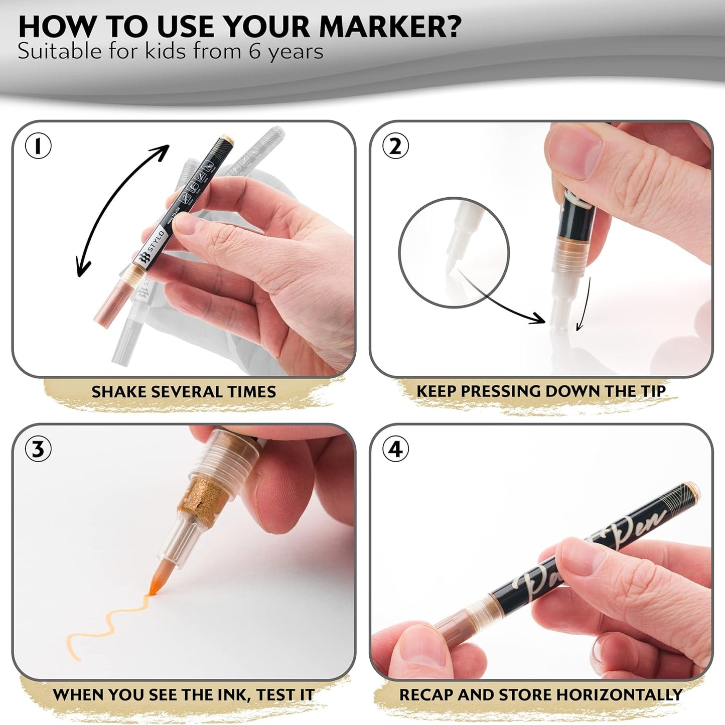 Stylo 4 Count Acrylic Metallic Pens - Rose Gold Paint Pens - Fine Tip Permanent Acrylic Metallic Paint Markers for Rock Painting, Glass, Wood, Ideal for Arts and Crafts (Pack of 4, Rose Gold)