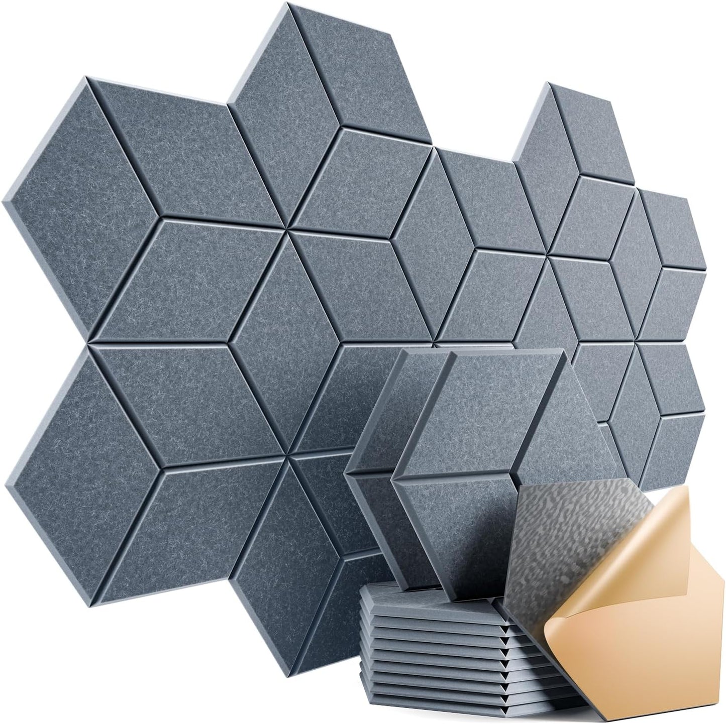 12 Pack Self-adhesive Acoustic Panels 12" X 10" X 0.4" - Sound Proof Foam Panels with High Density, Y-Lined Design, Flame Resistant, Absorb Noise and Eliminate Echoes(Gray)
