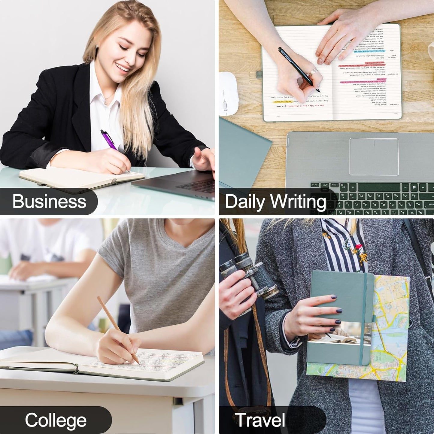 EMSHOI College Ruled Notebook 120gsm Thick Lined Journal - 256 Numbered Pages, A5 Hardcover Leather Writing Notebook for Work, School, Travel - with Sticky Notes, 5.75"x8.38", Yellow