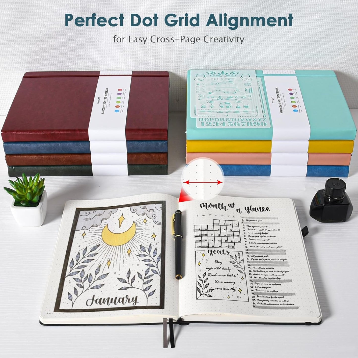 Dotted Journal Notebook, 312 Numbered Pages Large B5 Hardcover Leather Notebook, 100gsm No Bleed Paper Dot Grid Notebook with Index Pages, Dot Journal for Women Men, 7.6'' X 10'', Grey Blue