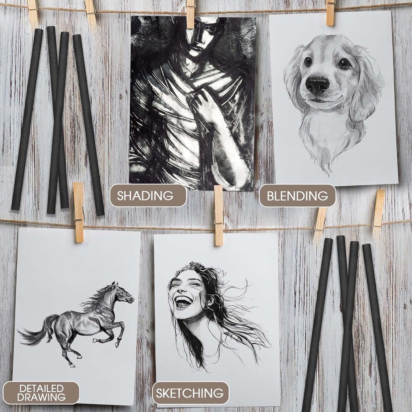 Gueevin 200 Pcs Willow Charcoal Sticks, Willow Charcoal, Artists, Beginners, Students, Perfect for Sketching, Drawing, Shading, and Fine Art (2-4mm,4-5mm,5-7mm,7-9mm)