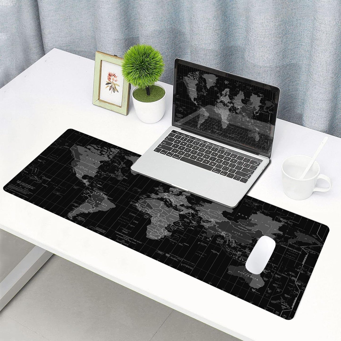 Large Gaming Mouse Pad, Long Mouse Pads for Desk, Desk Keyboard Mouse Mat, Non-Slip Base Mousepad for Laptop, Office, Home, 31.5" x 11.8"- Black World Map