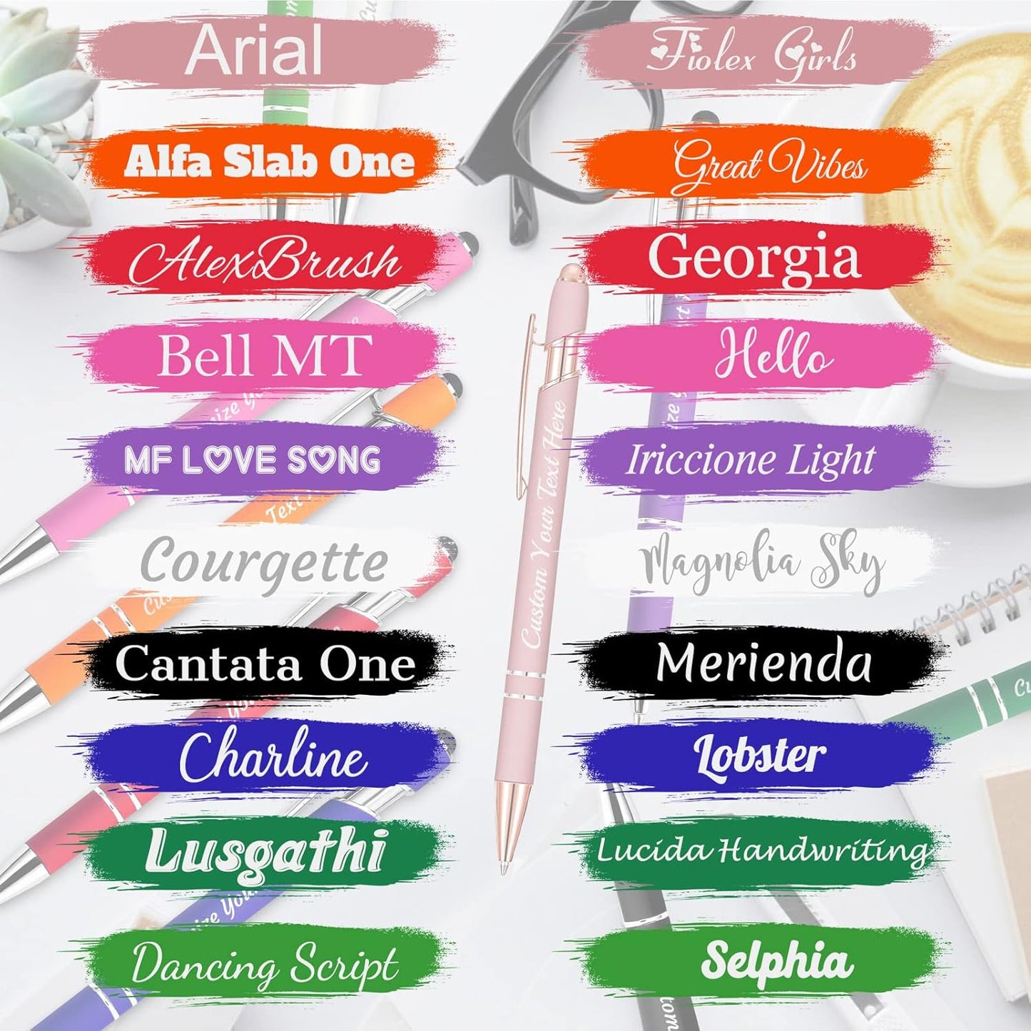 Personalized Pens Bulk 20 with Name Custom Engraving Ballpoint Pens with Stylus Tip Customized Smooth Writing Pens Personalized Gifts for Anniversary Birthday or Graduation(Black,Black Ink)